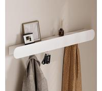Yorbay Porte-manteau mural métal simple et moderne : Porte-manteau avec 6 crochets cachés et étagère - Étagère suspendue avec crochets - Panneau à clés et barre de rangement pour entrée salon (Blanc)