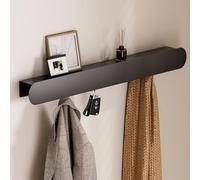 Yorbay Porte-manteau mural métal simple et moderne : Porte-manteau avec 6 crochets cachés et étagère - Étagère suspendue avec crochets - Panneau à clés et barre de rangement pour entrée salon (Noir)