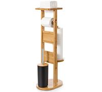 Yorbay Porte-Papier Toilette avec Brosse WC: pour 4 Rouleaux | Ensemble WC sur Pied en Bambou avec Plateau pour Mouchoirs Smartphone - Gain de Place pour Salle de Bain WC (Couleur Bambou)