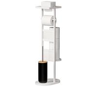 Yorbay Porte-Papier Toilette avec Brosse WC: pour 4 Rouleaux | Ensemble WC sur Pied en Bambou avec Plateau pour Mouchoirs Smartphone - Gain de Place pour Salle de Bain WC (Blanc)