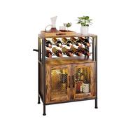 Yorbay Rangement à Vin avec Éclairage LED: Meuble Bar de Style Industriel avec Porte Grillagée pour 10 Bouteilles et 6 Verres à Vin - Casiers à Bouteille pour Cuisine Salle à Manger Salon