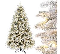 Yorbay Sapin de Noël Artificiel Lumineux LED avec Neige Blanche épaisse, Épicéa Naturel Floqué 180cm Sapin Artificiel pour Décoration Noël Fête Magasin, en PE et PVC, Robuste Base en Métal