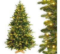Yorbay Sapin de Noël Artificiel Nordmann avec éclairage LED Sapin avec Support en Bois pour décoration de Noël, en PE et PVC, réutilisable (180 cm)
