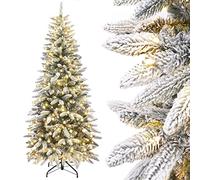 Yorbay Sapin de Noël Slim Artificiel Lumineux LED avec enneigé, étroit et Haut, Gain de Place, Sapin Artificiel pour Décoration Noël, en PE et PVC (180cm)