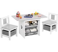 Yorbay table d'enfant avec 2 chaises, table d'enfant avec espace de rangement, 3 pièces, table d'enfant, table à dessin pour chambre d'enfant, gris + blanc