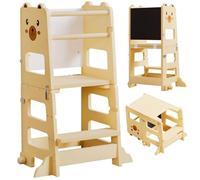 Yorbay Tour d'apprentissage pliable à partir de 1 an : tour d'apprentissage Montessori 2 en 1 pour enfants avec tableau - Marchepied transformable en table d'enfant - Chaise d'apprentissage - Pour