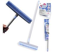 York Bacteria Stop Ensemble Pelle Balayette et Balai en Caoutchouc avec Long Manche Antibactérien pour Poils d’Animaux et Poussière Kit de Nettoyage Complet Maison et Salon de Coiffure Gris Bleu