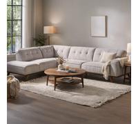 York canapé d'angle design en tissu gris 5-6 places