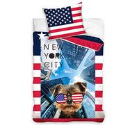 Yorkshire A New York Parure de lit Housse de Couette réversible 100% Coton 140x200 cm + taie d'oreiller 70x90 cm