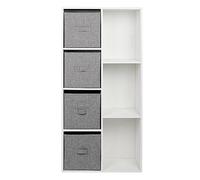 Yosoo Health Gear Bibliothèque Cubique en MDF avec 7 étagères et 4 Tiroirs Poubelles en Tissu 50 X 24 X 106 Cm, étagère de Rangement pour Maison, Bureau, Salon, Chambre à Coucher