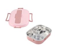 Yosoo Health Gear Boîte de Rangement Alimentaire en Acier Inoxydable, 4 Compartiments, avec Couvercle, Cuillères et Baguettes, Conteneur Portable Étanche