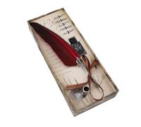 Yosoo Health Gear Calligraphie Plume Trempeuse Set, Naturel avec 5 Plumes | Plume en alliage antique, écriture fluide pour l\'anglais ou le chinois, longueur du stylo de 10,6 pouces, boîte cadeau prête