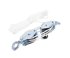 Yosoo Health Gear Poulie Robuste Charge 660LBS, Palan à 3 Poulies avec | Construction en acier galvanisé, corde en nylon de 15 m pour une hauteur de levage de 2,5 m, crochet rotatif 270, adapté au