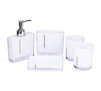 Yosoo Lot de 5 Accessoires de Salle de Bain en Acrylique de Grande Qualité pour Salle de Bain - Flacon à Pompe, Support pour Brosse à Dents, Gobelets, Porte-Savon Blanc
