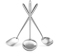 YOSUKATA Spatule Louche et Ecumoire Cuisine Pour Poêle Wok 43,5 cm - Spatule Plancha - Louche Professionnel - Écumoire - Ustensiles de Cuisine Inox - Spatule Wok en acier inoxydable 304
