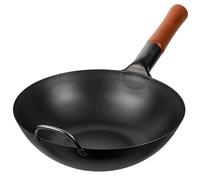 YOSUKATA Woks Et Poêles à Frire 30 cm à Fond Plat Wok Acier Carbone Noir | Pré-assaisonné Chinois Traditionnel Wok Pour Induction Plaques Électriques Gaz Feu Ouvert - Pour Sauté Barbecue et Camping
