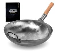 YOSUKATA Woks Et Poêles à Frire 36 cm à Fond Rond Acier Carbone Martelée