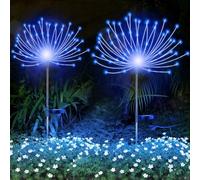 YOTOZU Lot de 2 feux d'artifice solaires d'extérieur - 120 LED - Alimentées par 40 fils de cuivre - Lumière de paysage pour allée, jardin, décoration de Noël (bleu)