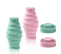 yotutun Lot de 2 Bouteille d'eau pliable, Bouteille d'eaus en Silicone de 600 ml, Bouteille d'eau portable pliable pour la randonnée camping course (Rose,Bleu)