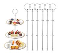 yotutun Lot de 6 barres à étagères, kit de construction de présentoirs, barres en métal argenté, emporte-pièce central, présentoir à gâteau de mariage 3 étages (plateau non inclus)