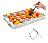 yotutun Porte-Brochettes, Support à Kebab en Acier Inoxydable avec 6 Brochettes à Viande 30cm et Brosse pour les Barbecues au Charbon de Bois et Électriques pour Grillade Viande Légumes