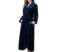 YOUCAI Femme/Homme Couple Couleur unie Super Doux Luxueux Peignoir moelleux en Velours Chemise de nuit en flanelle Polaire d'hiver Chaud Robe de chambre à col châle avec motif torsadé Marine Femmes L