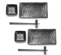 Youda Set de 8 Assiettes à Sushi en Céramique Japonaise - Inclut 2 Plats, 2 Bols à Sauce Soja, 2 Paires de Baguettes + Porte-Baguettes - Service de Table Asiatique Élégant