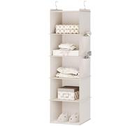 YOUDENOVA Étagère à Suspendre, Rangement Suspendu, Organisateur de Vêtements, en Tissu, 5 Compartiments, Pliable, Renfort Intérieur en Bambou Beige