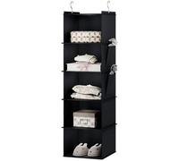 YOUDENOVA Étagère à Suspendre, Rangement Suspendu, Organisateur de Vêtements, en Tissu, 5 Compartiments, Pliable, Renfort Intérieur en Bambou Noir