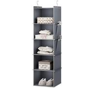 YOUDENOVA Étagère à Suspendre, Rangement Suspendu, Organisateur de Vêtements, en Tissu, 5 Compartiments, Pliable, Renfort Intérieur en Bambou Gris