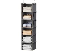 YOUDENOVA Étagère de Penderie à Suspendre Pliable,6 Niveaux,Rangement de Placard Suspendu,Organisateur de Vêtements avec Renfort Intérieur,Rangement Chaussure Gris