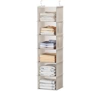 YOUDENOVA Étagère de Penderie à Suspendre Pliable,6 Niveaux,Rangement de Placard Suspendu,Organisateur de Vêtements avec Renfort Intérieur,Rangement Chaussure Beige