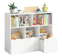 YOUDENOVA Étagère pour Enfant à 3 Niveaux, Meuble de Chambre d'enfant avec 3 boîtes, Rangement de Jouets sur roulettes, 100 x 33 x 89,5 cm, Rangement de Chambre d'enfant pour Livres d'images, Livres