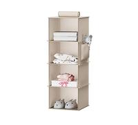 YOUDENOVA Étagère Suspendue à 4 Niveaux, Pliable, Rangement Suspendu, Organisateur de vêtements, en Tissu, Renfort Intérieur en Bambou, MDF, Beige
