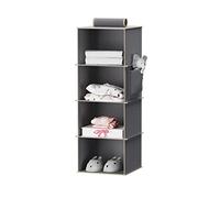 YOUDENOVA Étagère Suspendue à 4 Niveaux, Pliable, Rangement Suspendu, Organisateur de vêtements, en Tissu, Renfort Intérieur en Bambou, MDF, Gris