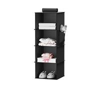 YOUDENOVA Étagère Suspendue à 4 Niveaux, Pliable, Rangement Suspendu, Organisateur de vêtements, en Tissu, Renfort Intérieur en Bambou, MDF, Noir