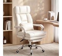 YOUDENOVA Fauteuil de Direction, Chaise de Bureau avec Repose-Pieds, Siège Ergonomique en Cuir PU, Chaise de Bureau pour la Maison avec Dossier inclinable à 135°, Beige