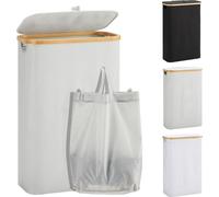 YOUDENOVA Panier à linge avec couvercle 48L Bambou Gris Trieur à linge pliable