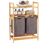 YOUDENOVA Panier à linge en bambou avec 2 étagères et 2 sacs à linge Gris 93x64x33cm