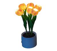 Youding Veilleuse tulipe de simulation LED avec vase, LED USB Tulipes Lumière nocturne avec vase | Ornements de lampe de fleurs à six branches qui pardonnent la décoration de bureau