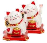 YOUEON Lot de 2 Chats agitant à l'énergie Solaire, Maneki Neko Japonais, Chat Blanc Mignon Qui Attire Les Regards, décoration Feng Shui pour la Maison, Le Bureau, Les magasins, Les Restaurants