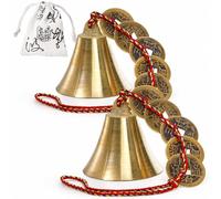 YOUEON Lot de 2 Cloches Chinoises Feng Shui pour la Richesse et la sécurité, carillons éoliens Chinois à Suspendre avec pièces pour Chance, Paix et succès pour intérieur ou extérieur, Patio, Porte