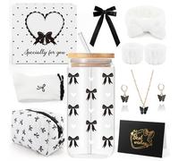 Youerls Cadeaux pour filles adolescentes 9, 10, 11, 12, 13, 14, 15, 16 ans, cadeau d'anniversaire, pour filles, adolescentes, femmes, gobelet en verre avec paille et couvercle, trousse de maquillage