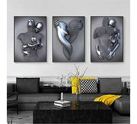 Youihom 3 Tableau Portrait Statue Metal Abstrait Impression sur Toile Gris Affiche Amour Couple Sexy Romantique Salon Décoration Murale 3d Poster Chambre Adulte Moderne Cadeau sans Cadre (50x70cm)