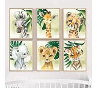 Youihom 6 Toile Animaux Bebe Elephant Girafe Zèbre Tigre Léopard Lionceau Affiche Safari Enfant Poster 21x30 Tableau Savane Chambre Murale Decoration Garcon Fille Cadeau sans Cadre