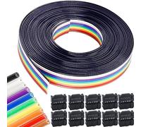 Youmile Câble ruban plat couleur arc-en-ciel 10 broches IDC Câble 5 m/16,40 pieds Câble plat 1,27 mm Câble dupont avec prises FC-10P IDC Connecteur femelle pour connecteurs 2,54 mm