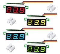 Youmile DC Tension Affichage Tableau, DC 0-100V 0.28” 3 Fils Testeur de Tension Compteur Affichage LED Rouge, Jaune, Bleu, Vert Mini Voltmètre Numérique avec Borne à Sertir CH-2, paquet de 4