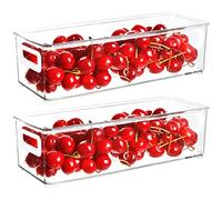 Youngever Lot de 4 bacs de rangement empilables en plastique, 25,4 x 10,2 x 7,6 cm, bacs de rangement empilables avec poignée pour réfrigérateur, garde-manger