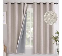 YoungsTex Lot de 2 Rideaux occultants en Lin pour Chambre à Coucher - Rideaux occultants à Isolation Thermique avec œillets pour Salon d'hiver - Stores occultants d'intimité - 132 x 160 cm - Beige