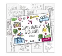 younikat Reisen Cartes postales à colorier 24 pcs. | DIN A6 | Enfants Adultes | à personnaliser | Excursion Vacances | dv1546
